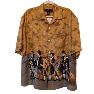 Guy Buffet Mens Size M Golf Theme Print 100% Silk Short Sleeve Button Up Shirt